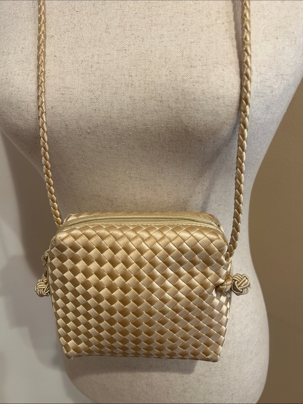 Bottega Veneta Beige Fabric Woven Small Crossbody Purse